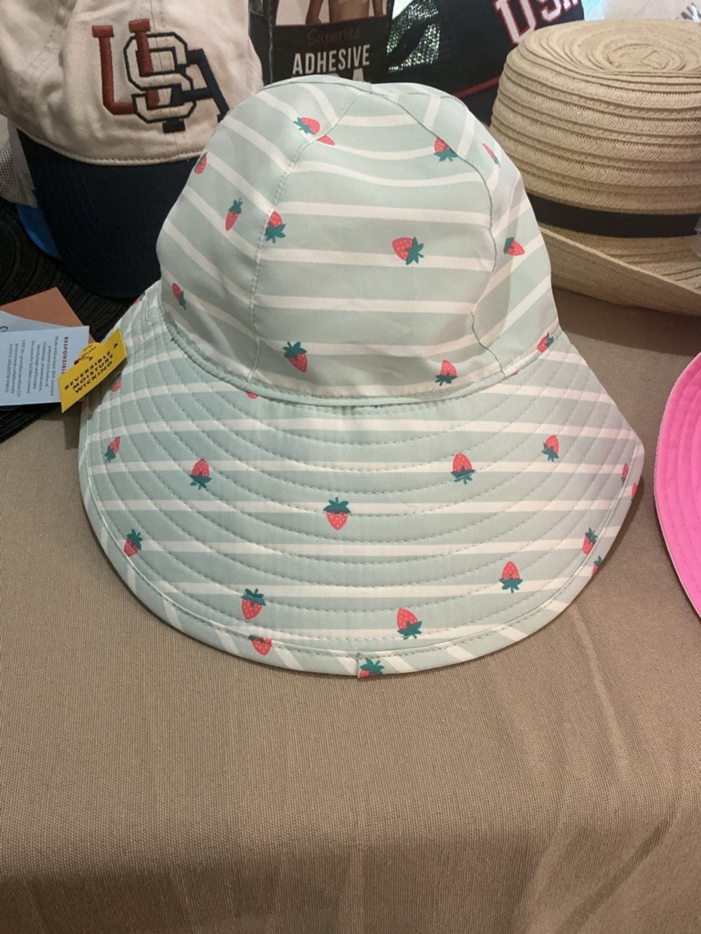Cat & Jack Mint-Striped Strawberry Bucket Hat